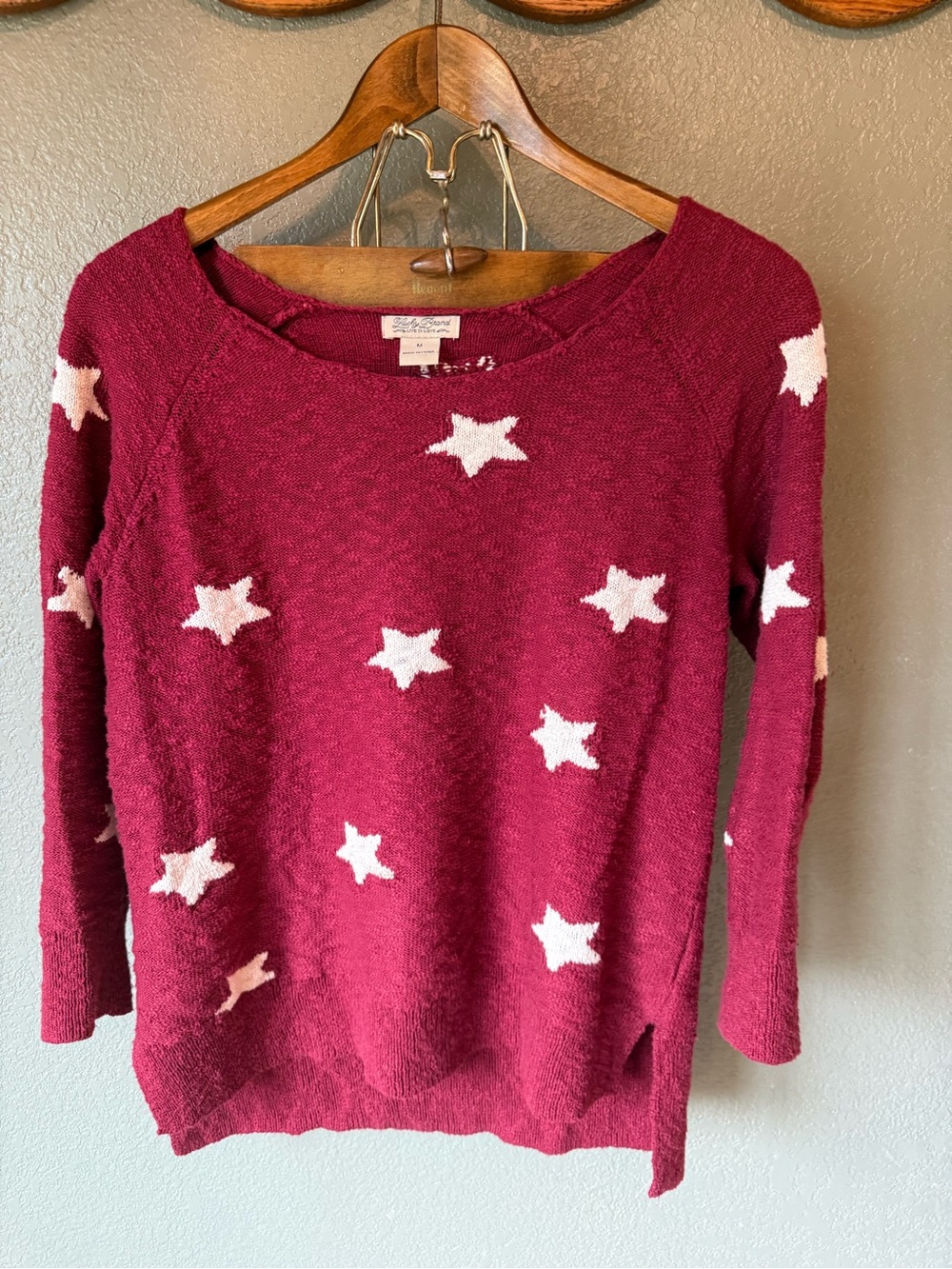 Lucky Brand Burgundy Scoop Neck Star Sweater